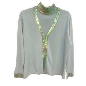 Vintage Designers Originals Cardigan Shell Twin Set Blue Sequin Trim Large